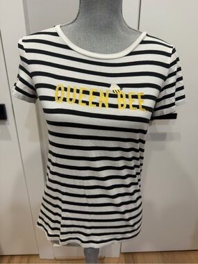kate spade Black & White Striped 'Queen Bee' Short Sleeve Tee with Gold Accent